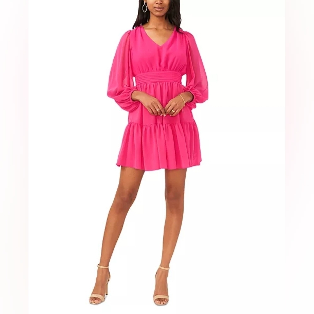 MSK Petite Chiffon Balloon-Sleeve Fit & Flare Dress